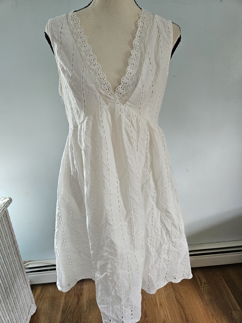 Cupshe White Eyelet Lace V-Neck Mini Dress. Romantic #243